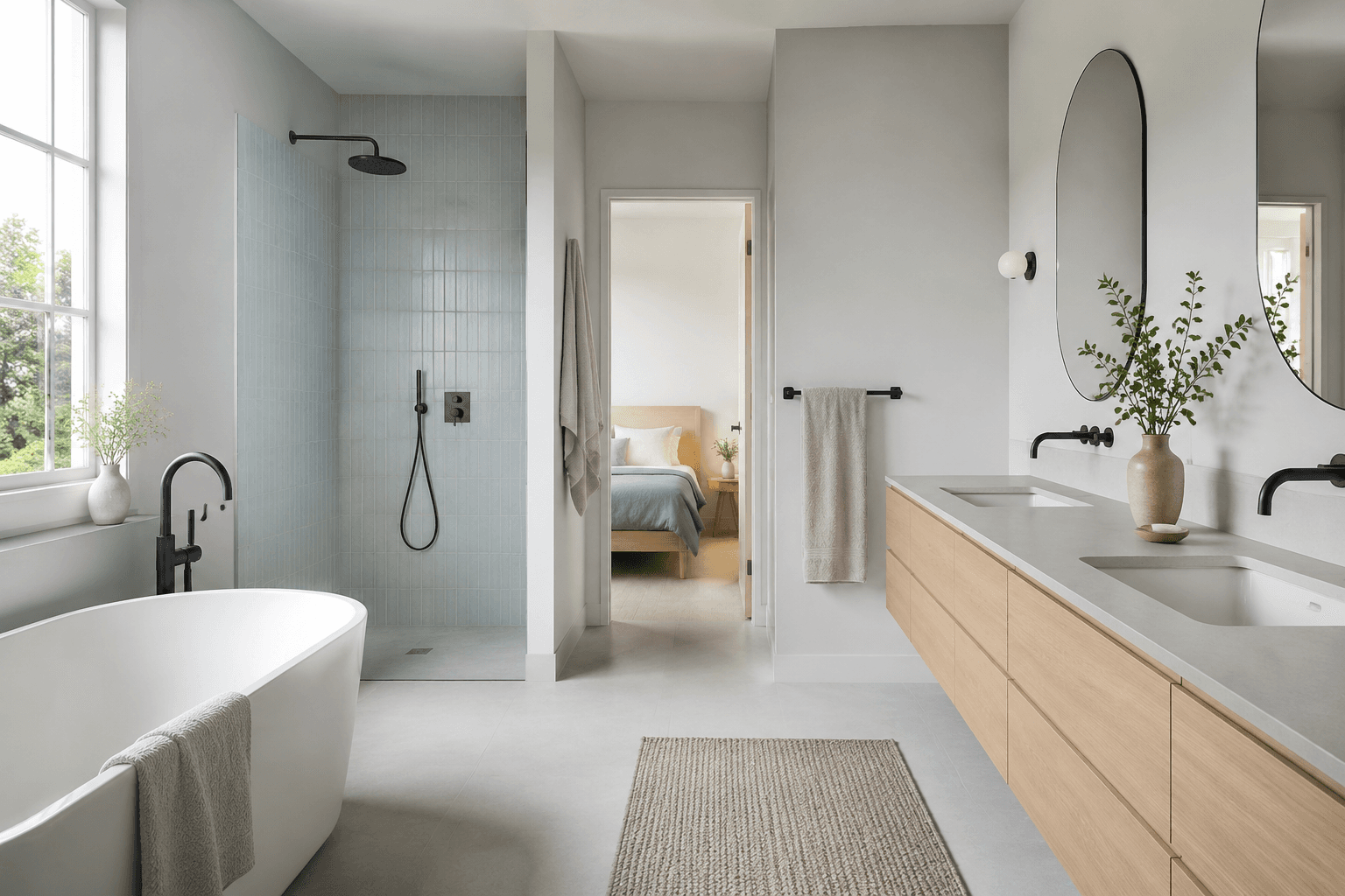 A calm, finished bathroom