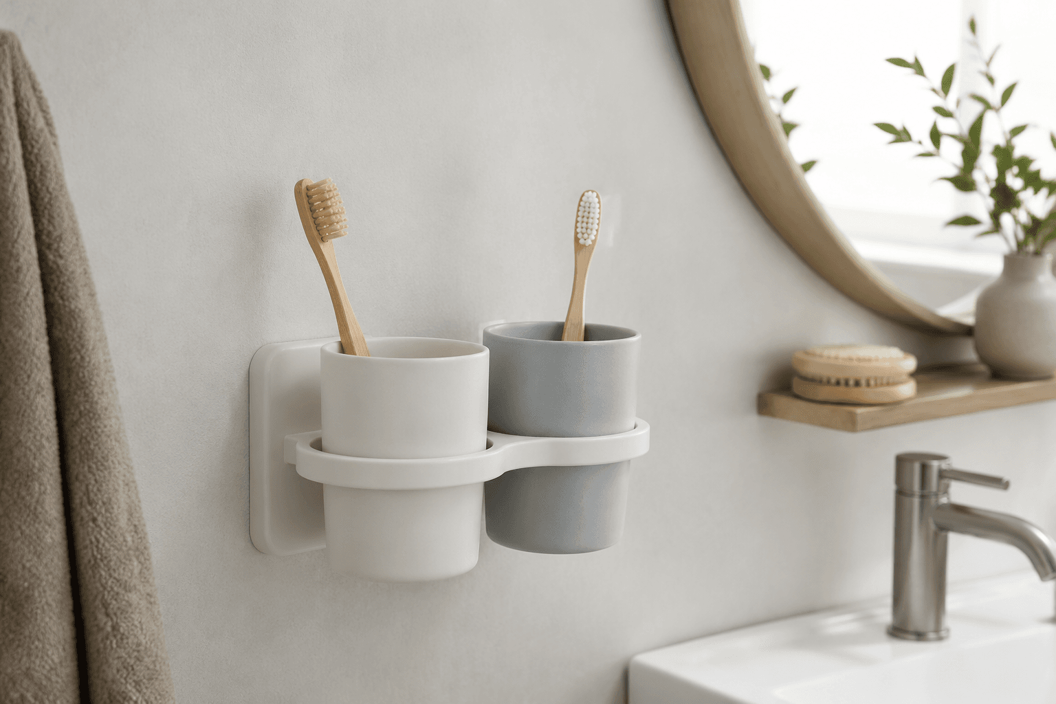 Adhesive Toothbrush & Cup Holder — In the bathroom