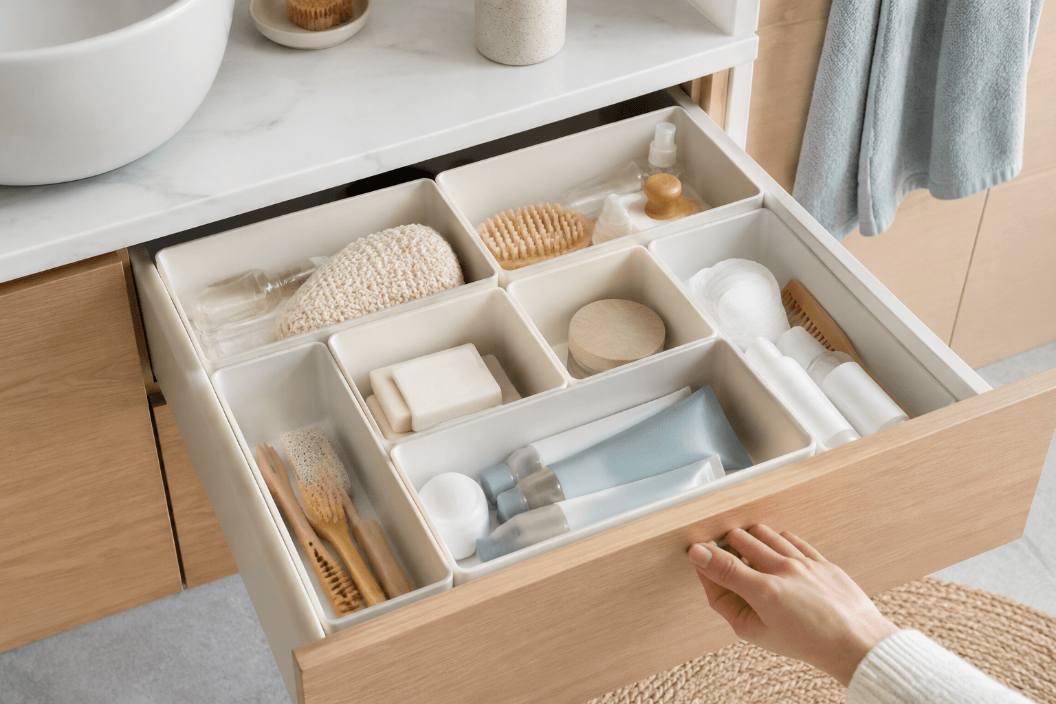 Drawer Divider Organizers (set of 6) in a styled bathroom