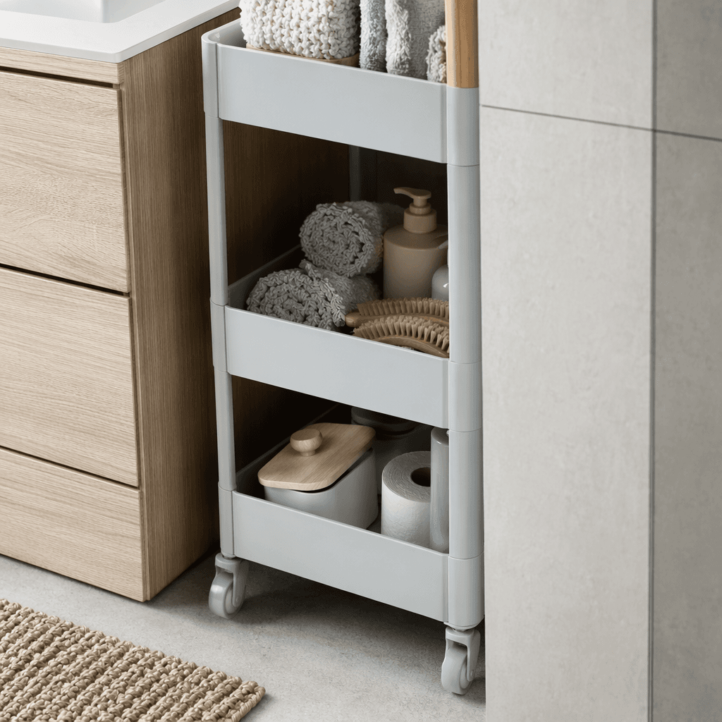 Slim Rolling Bathroom Cart — Detail