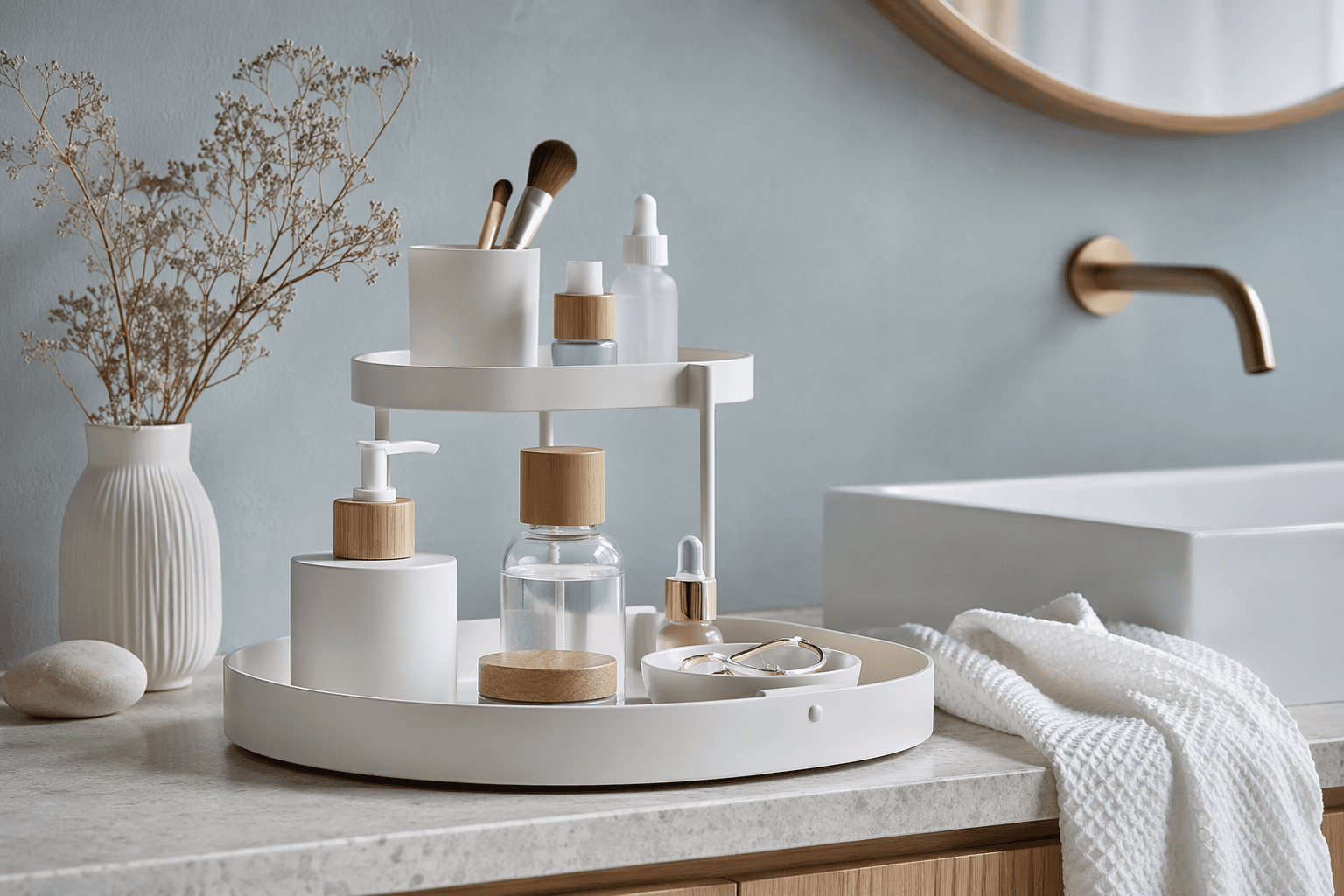Vanity Tray & Organizer Set in a styled bathroom