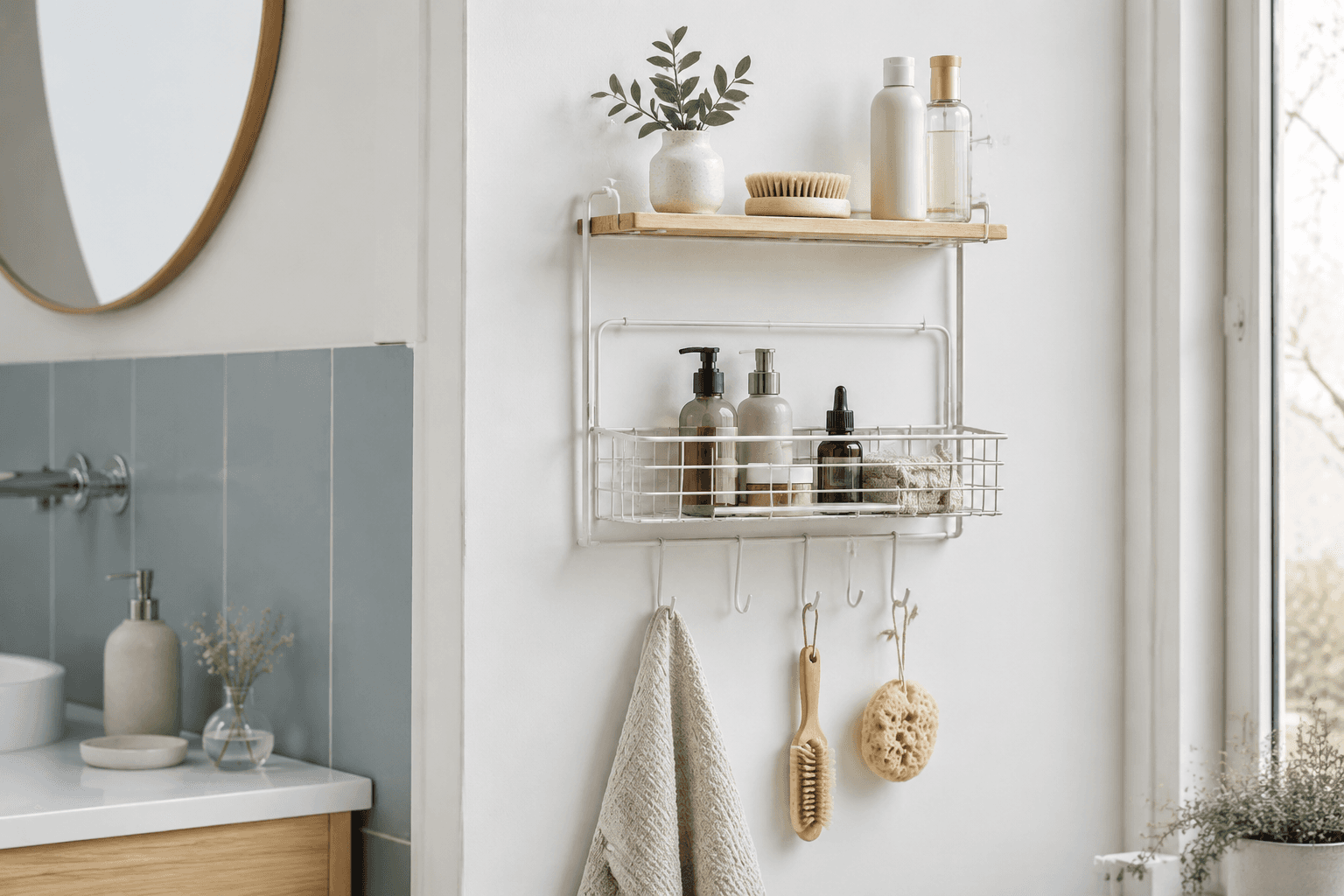 Wall-Mounted Organizer Rack — In the bathroom